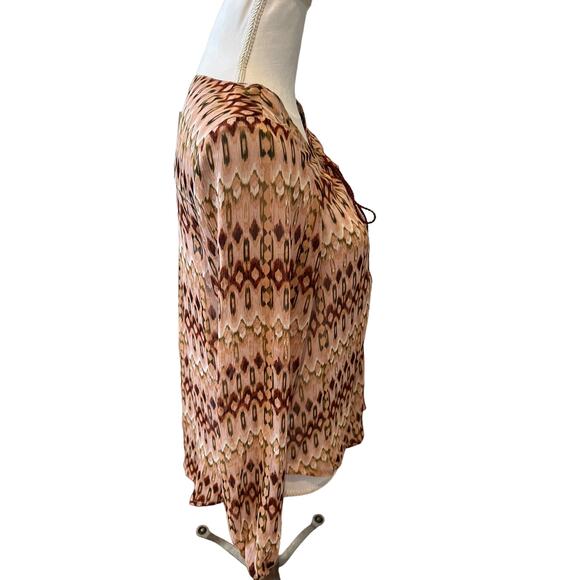 Jessica Simpson Chiffon Boho Print Long Sleeve Top Earth Tones M - Picture 3 of 7